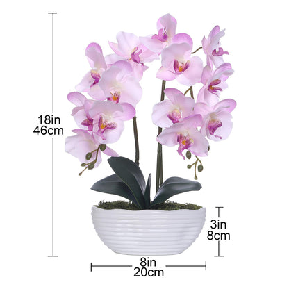 Faux Orchid in Navy Ribbed Ceramic Pot