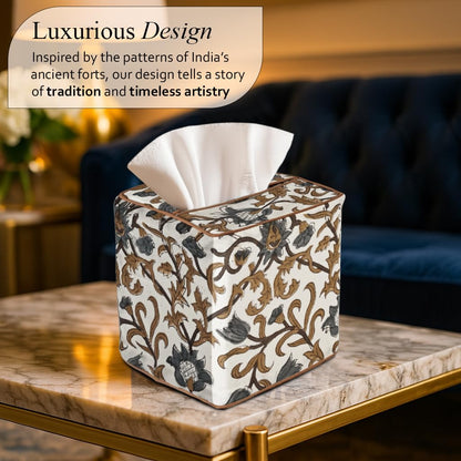 Block Print Cotton Tissue Box Cover, Apatite Blue