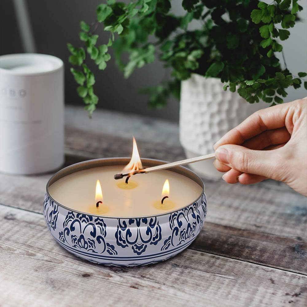 Blue and White Citronella Candle, 3 Wick