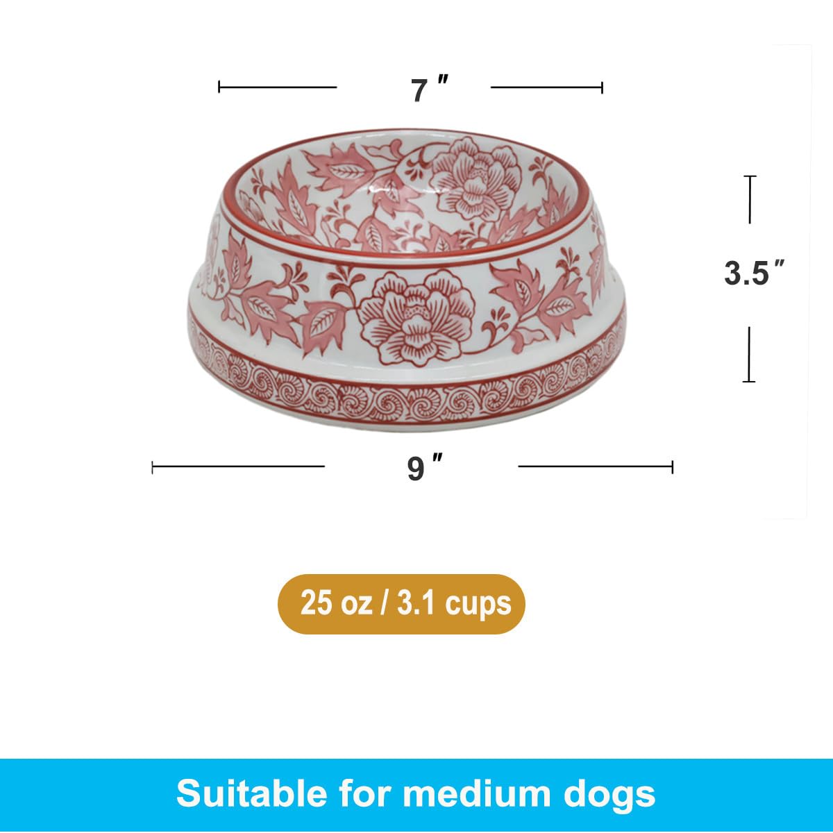 Hand-Painted Blue and White Ceramic Pet Bowl