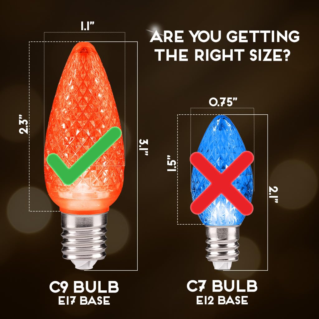 Blue C9 Faceted LED Christmas Bulbs, Set of 25