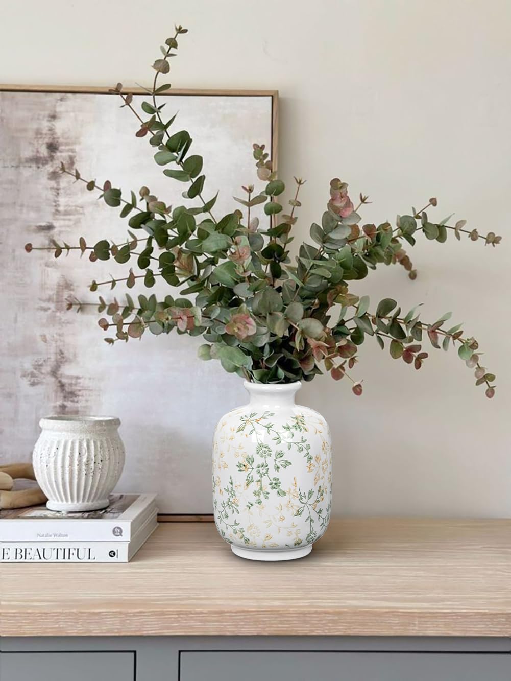 Hollyone Blue and White Chinoiserie Bottle Vase, 7 Inch