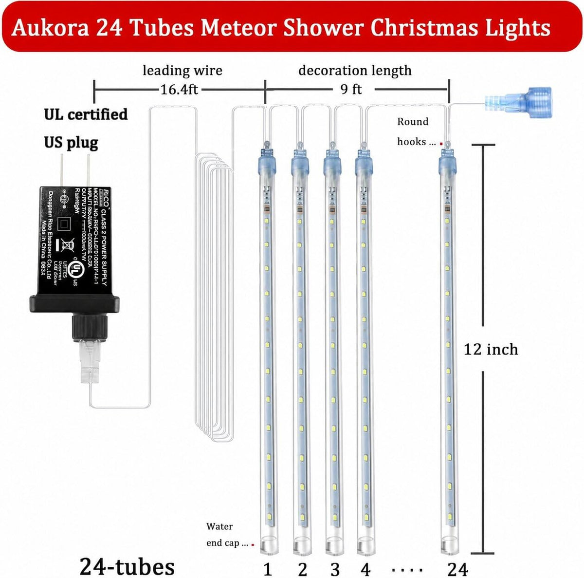 Aukora Blue Meteor Shower Lights
