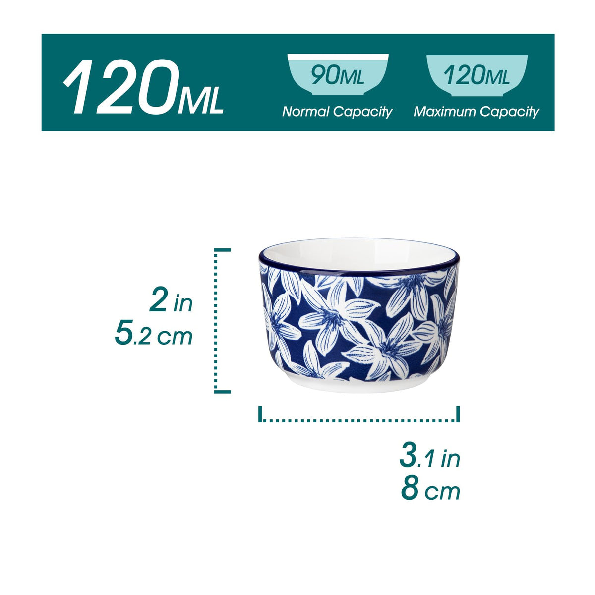 Floral Ceramic Ramekins, Set of 6