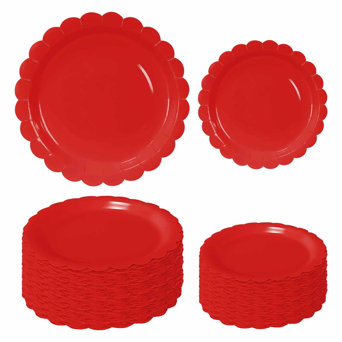 White Scalloped Paper Plates, Royal Blue Trim, 50 Pack