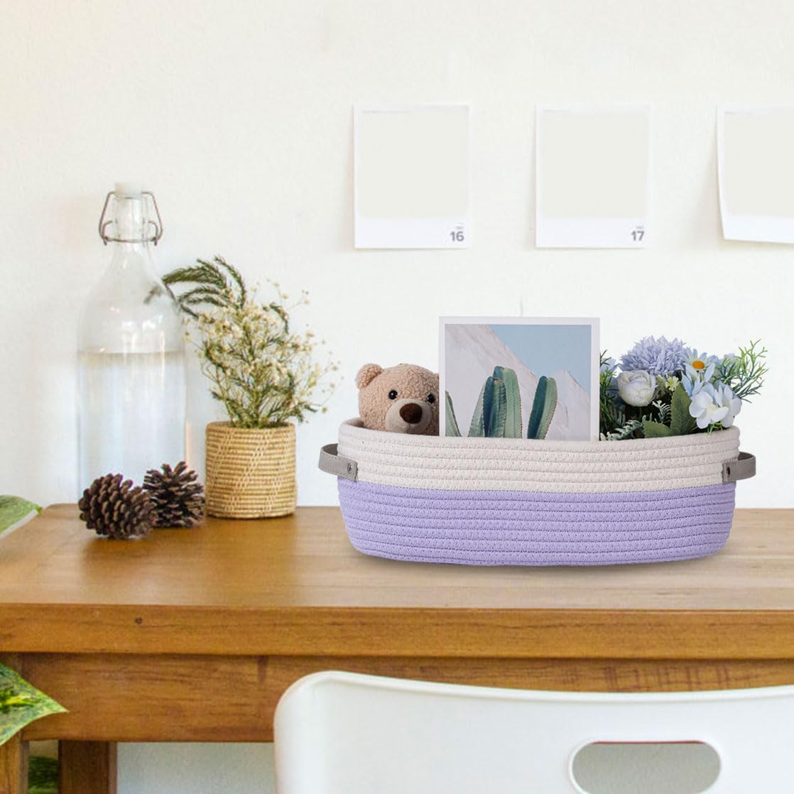 Woven Cotton Rope Toilet Tank Basket, Navy and White