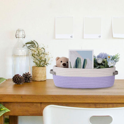 Woven Cotton Rope Toilet Tank Basket, Navy and White
