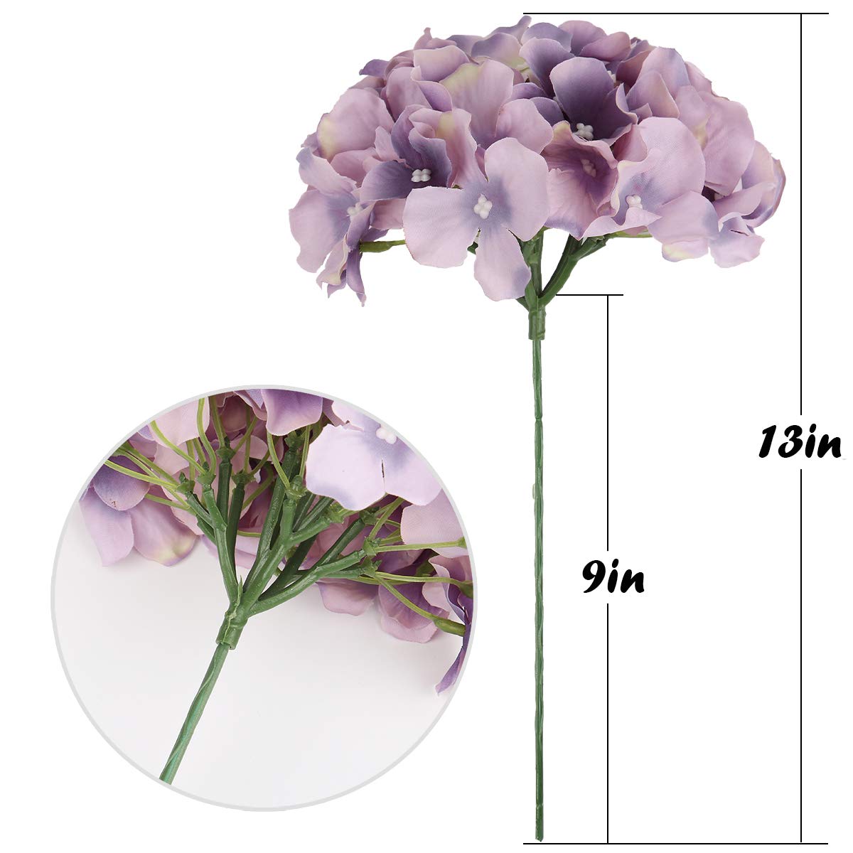Silk Hydrangea Heads with Stems, Pack of 10