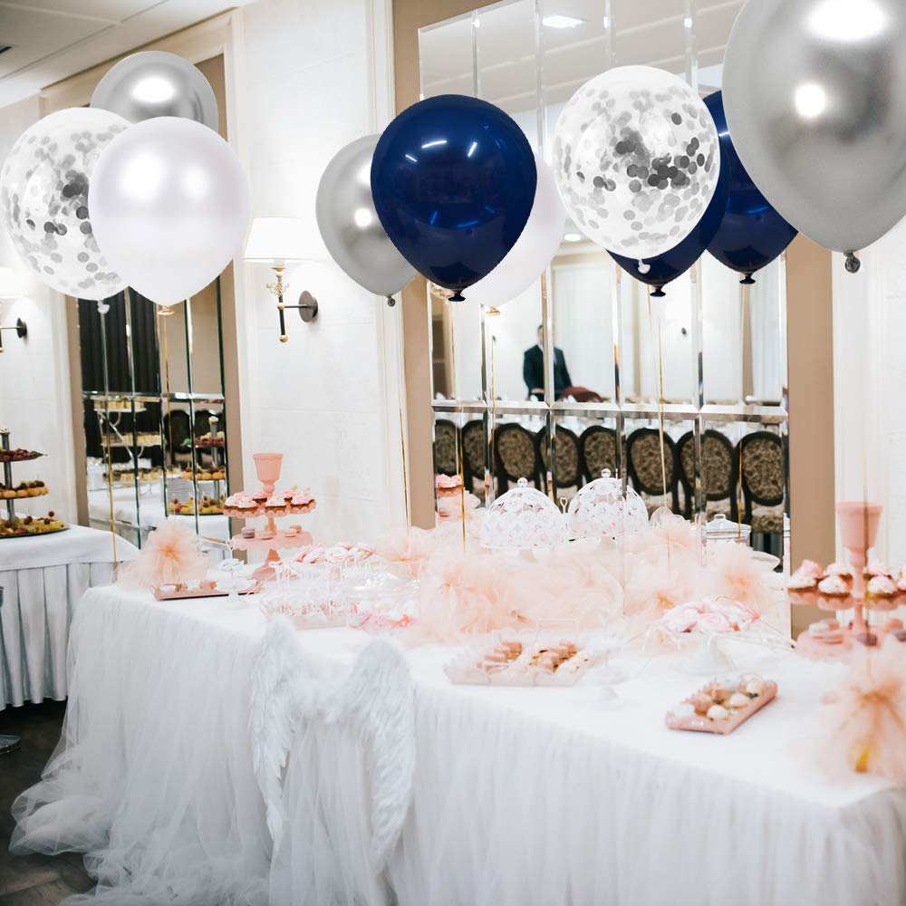 Royal Blue and White Confetti Balloons, 50 Pack