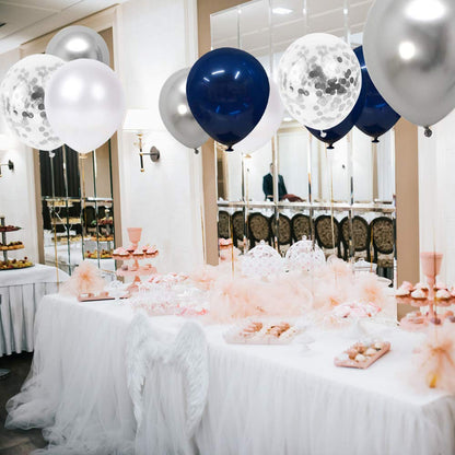 Royal Blue and White Confetti Balloons, 50 Pack