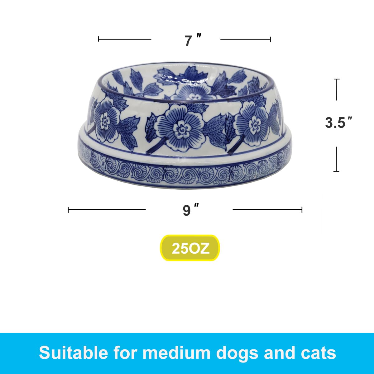 Hand-Painted Blue and White Ceramic Pet Bowl