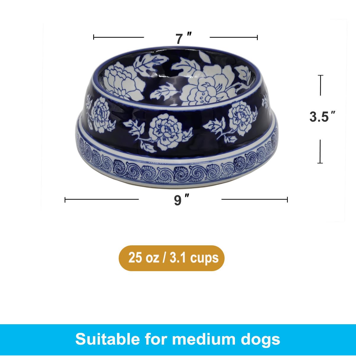 Hand-Painted Blue and White Ceramic Pet Bowl