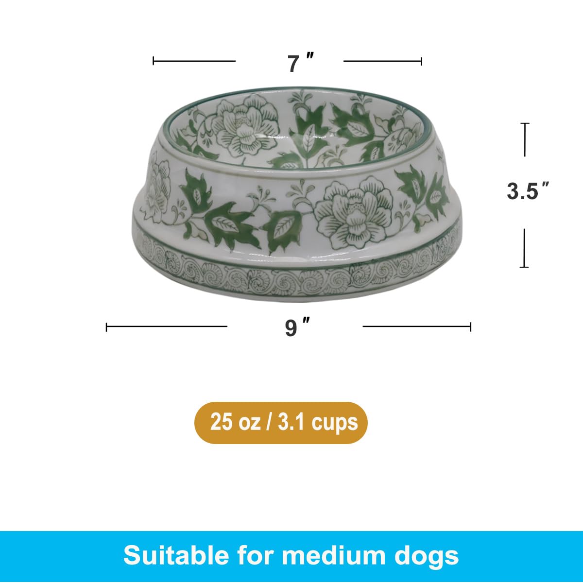 Hand-Painted Blue and White Ceramic Pet Bowl