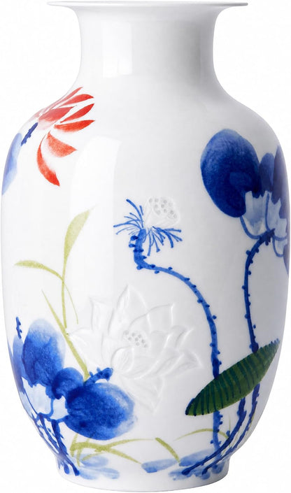 Blue and White Chinoiserie Vase, 8 or 9 Inch