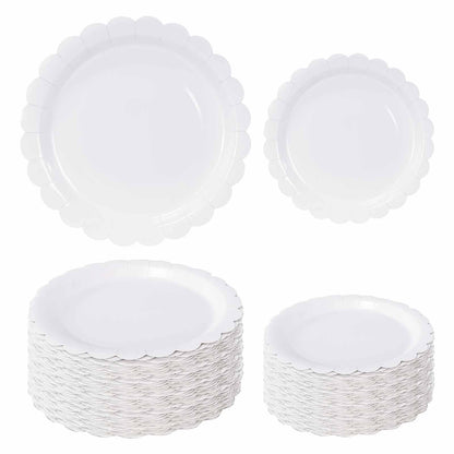 White Scalloped Paper Plates, Royal Blue Trim, 50 Pack