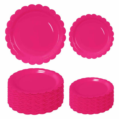 White Scalloped Paper Plates, Royal Blue Trim, 50 Pack