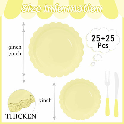 White Scalloped Paper Plates, Royal Blue Trim, 50 Pack