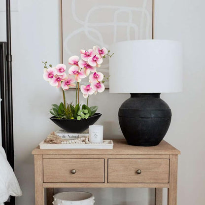 Briful Faux Orchid in Blue and White Boat Vase
