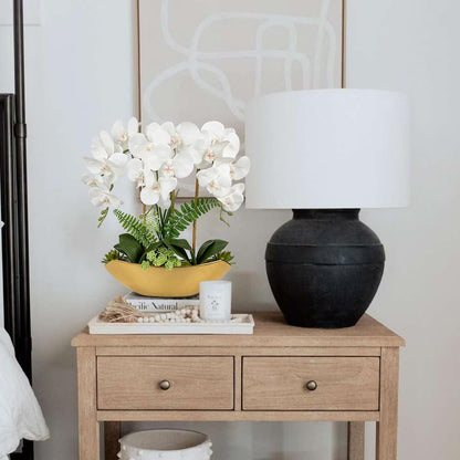 Briful Faux Orchid in Blue and White Boat Vase