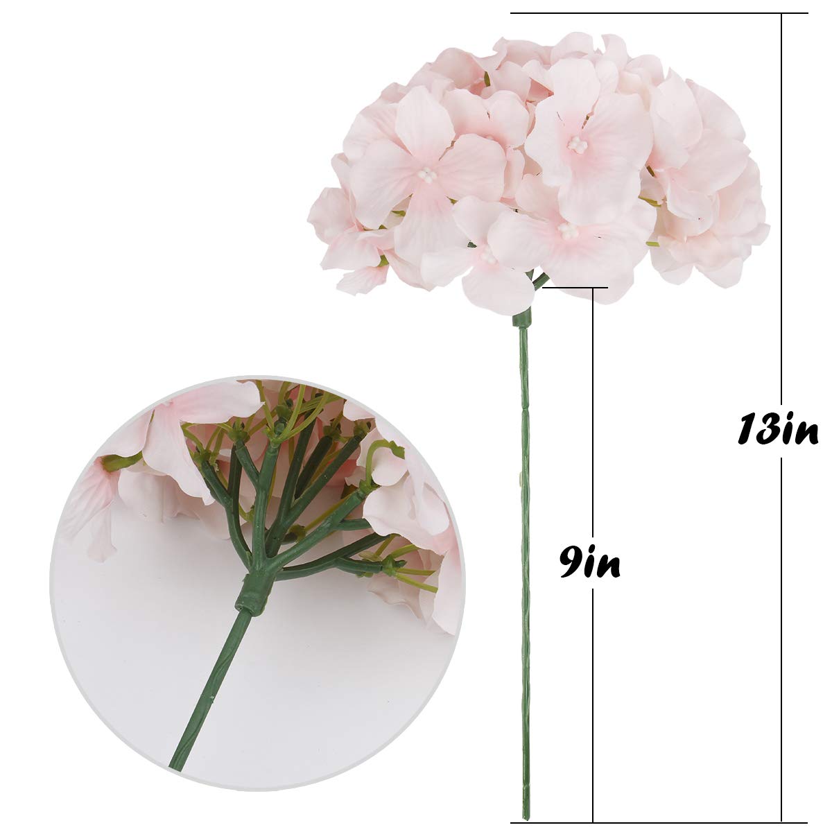 Silk Hydrangea Heads with Stems, Pack of 10