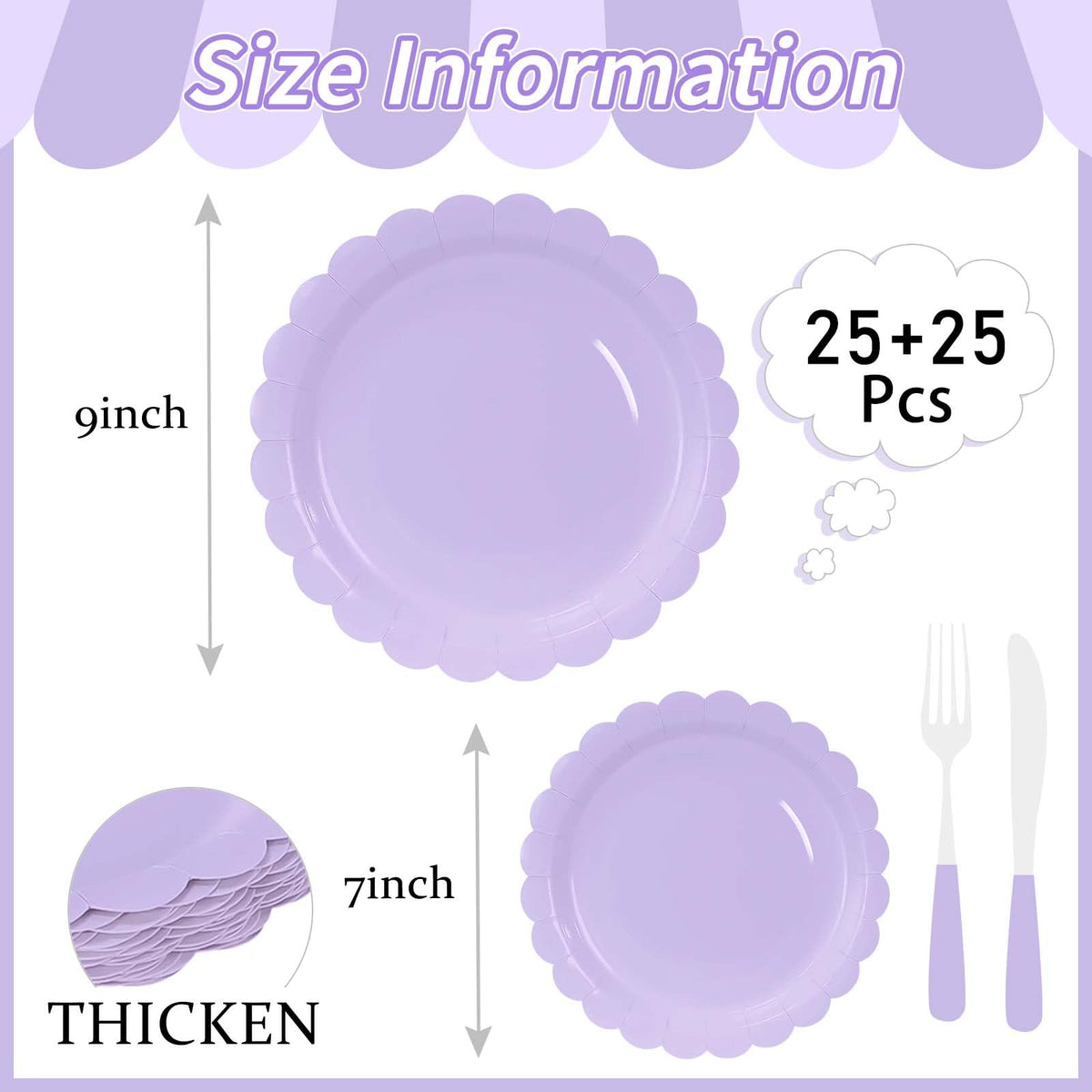 White Scalloped Paper Plates, Royal Blue Trim, 50 Pack