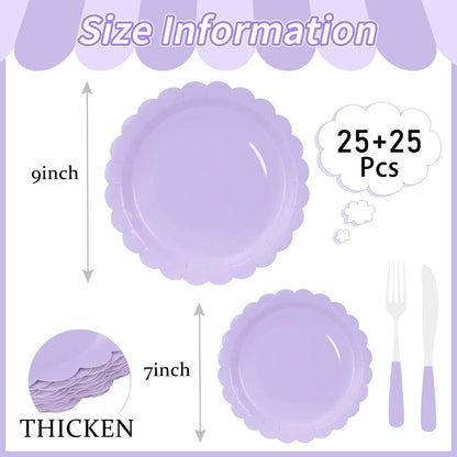 White Scalloped Paper Plates, Royal Blue Trim, 50 Pack