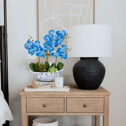 Briful Faux Orchid in Blue and White Boat Vase