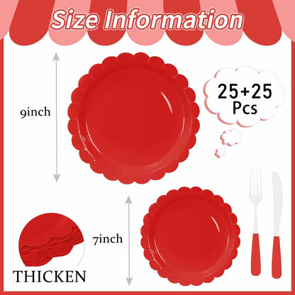 White Scalloped Paper Plates, Royal Blue Trim, 50 Pack