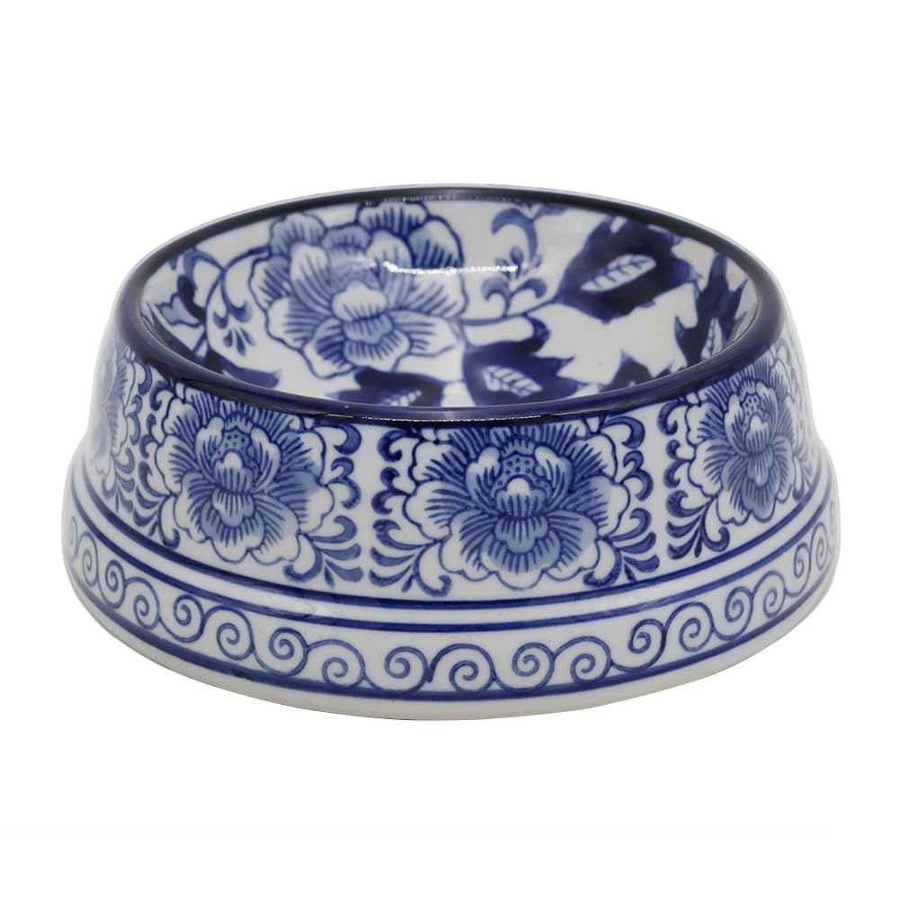 Hand-Painted Blue and White Ceramic Pet Bowl