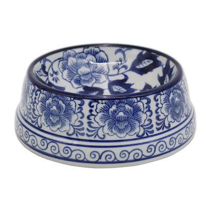 Hand-Painted Blue and White Ceramic Pet Bowl