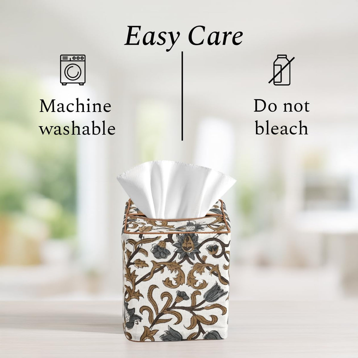 Block Print Cotton Tissue Box Cover, Apatite Blue