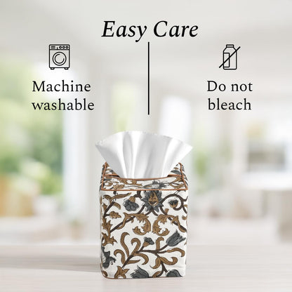 Block Print Cotton Tissue Box Cover, Apatite Blue