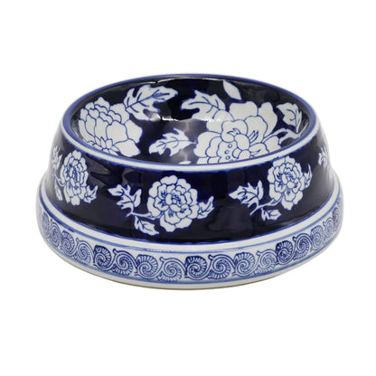 Hand-Painted Blue and White Ceramic Pet Bowl