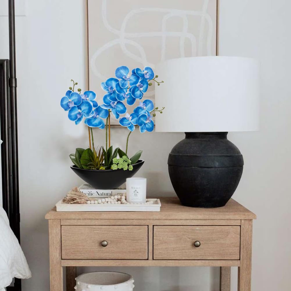 Briful Faux Orchid in Blue and White Boat Vase
