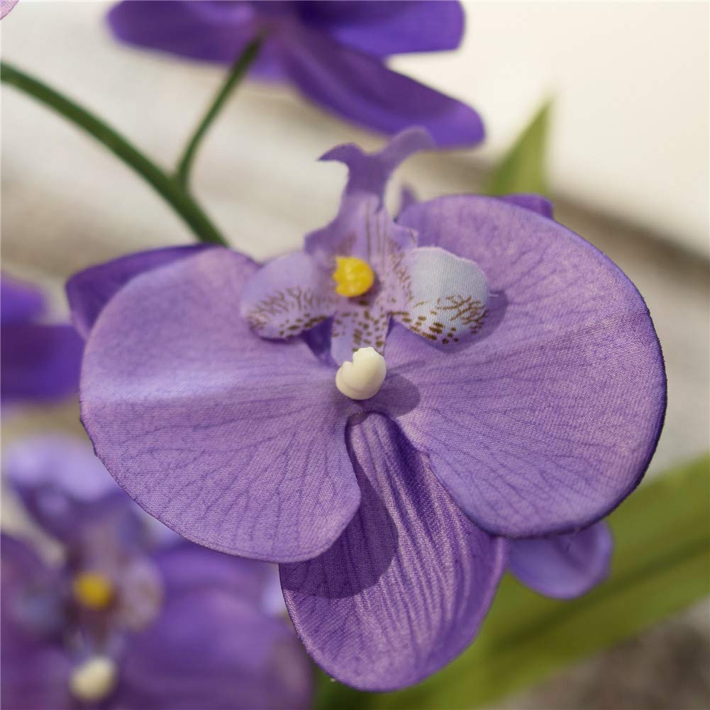 Faux Orchid in Navy Ribbed Ceramic Pot