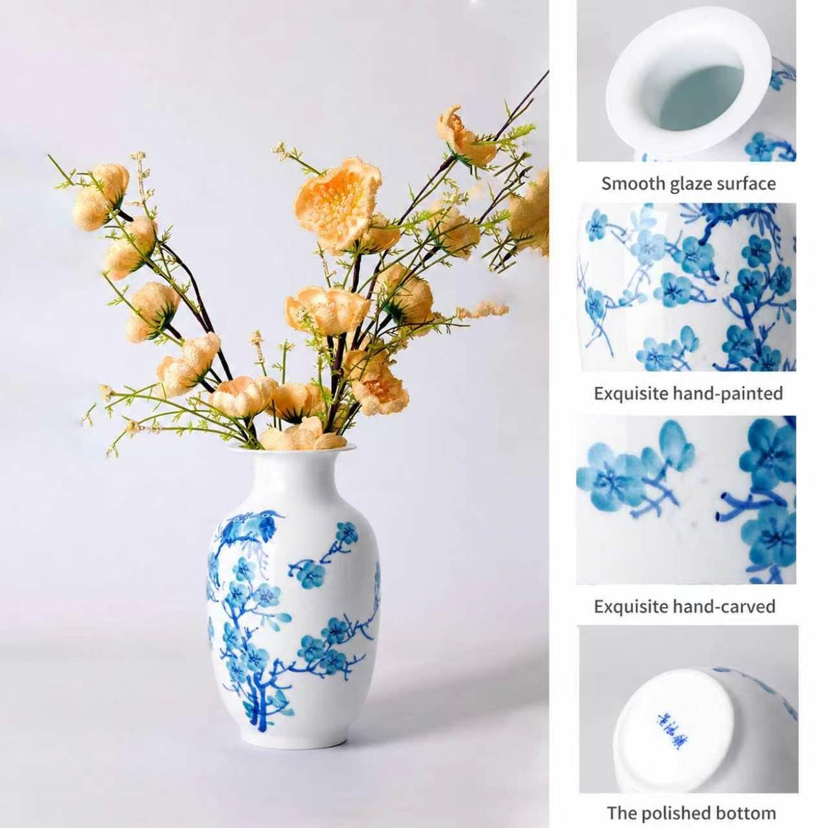 Blue and White Chinoiserie Vase, 8 or 9 Inch