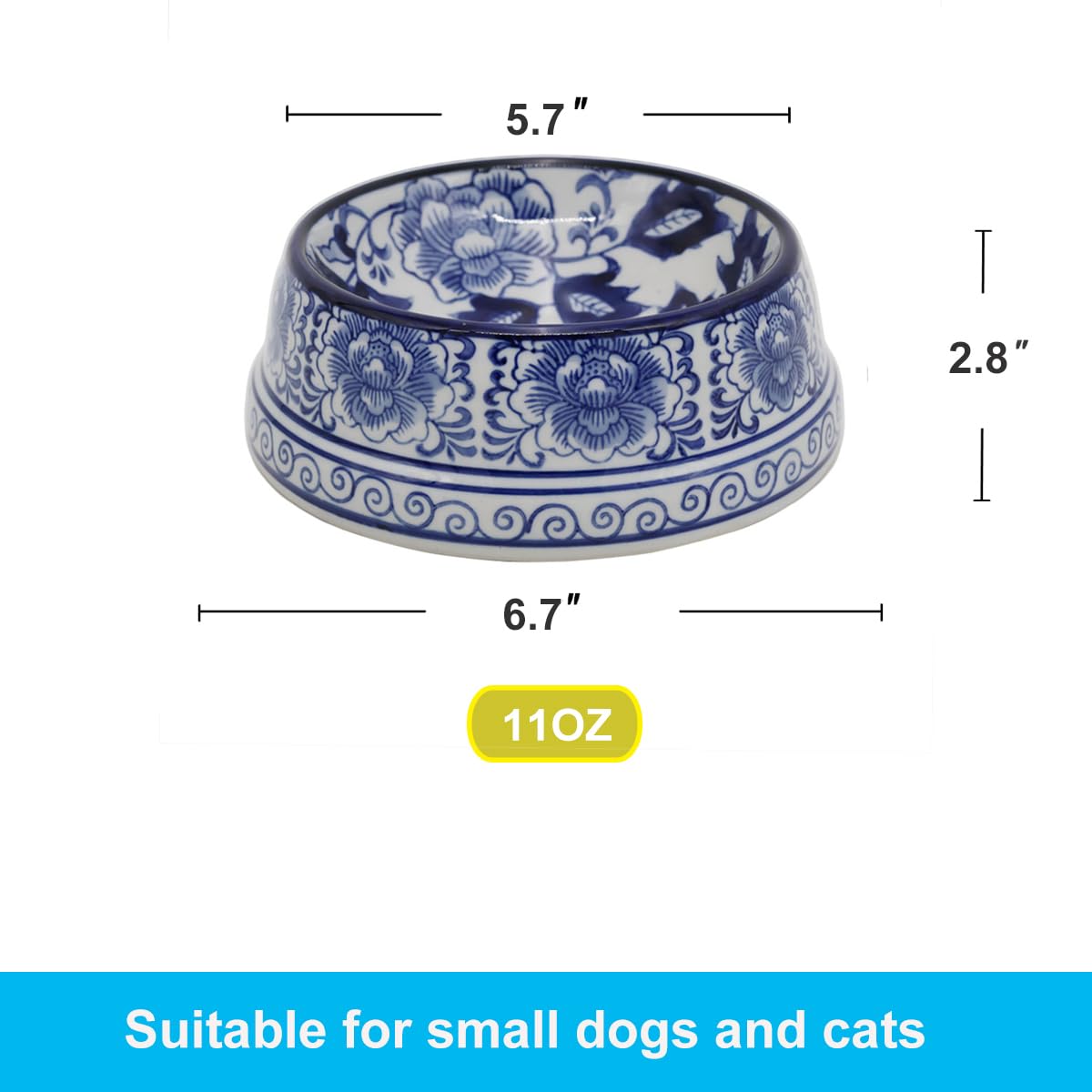 Hand-Painted Blue and White Ceramic Pet Bowl