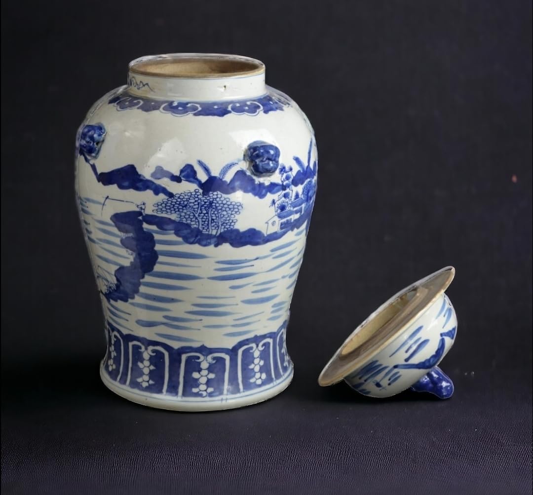 Blue and White Lotus Ginger Jar, 19 Inch