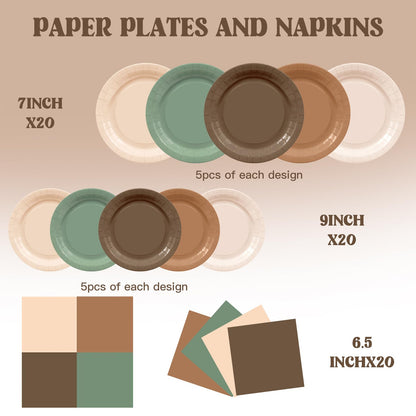 Blue and White Floral Paper Plates and Napkins, Serves 20