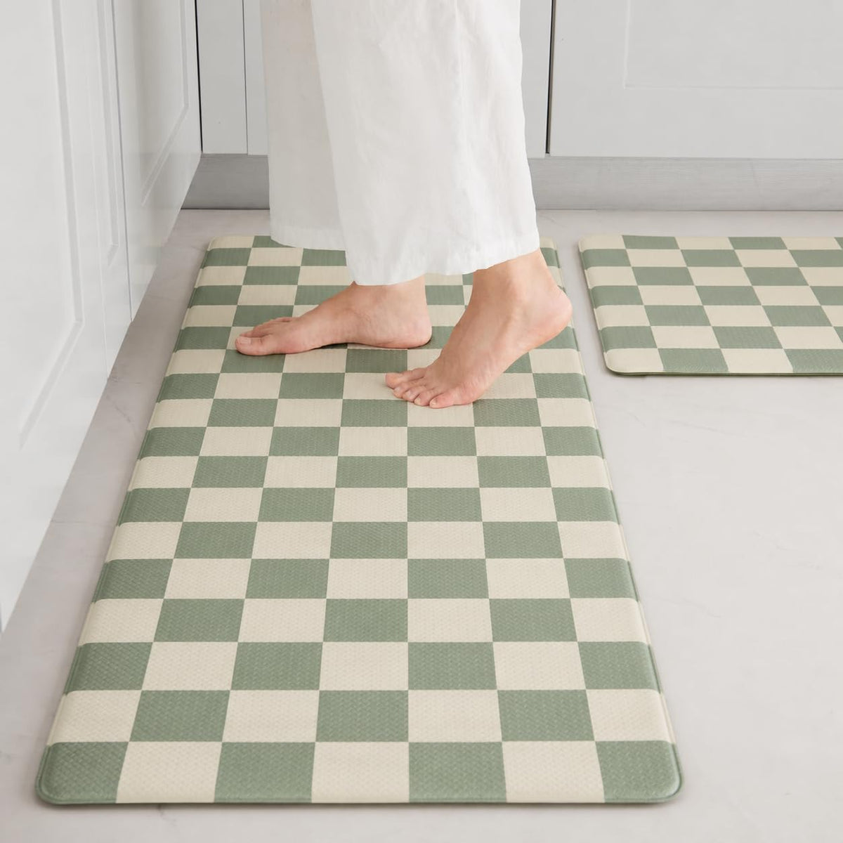 Navy Checkered Kitchen Mats, Set of 2