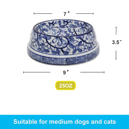 Hand-Painted Blue and White Ceramic Pet Bowl