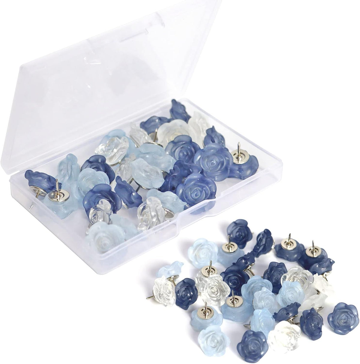 Blue Flower Push Pins, 30 Pack