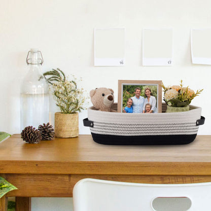 Woven Cotton Rope Toilet Tank Basket, Navy and White