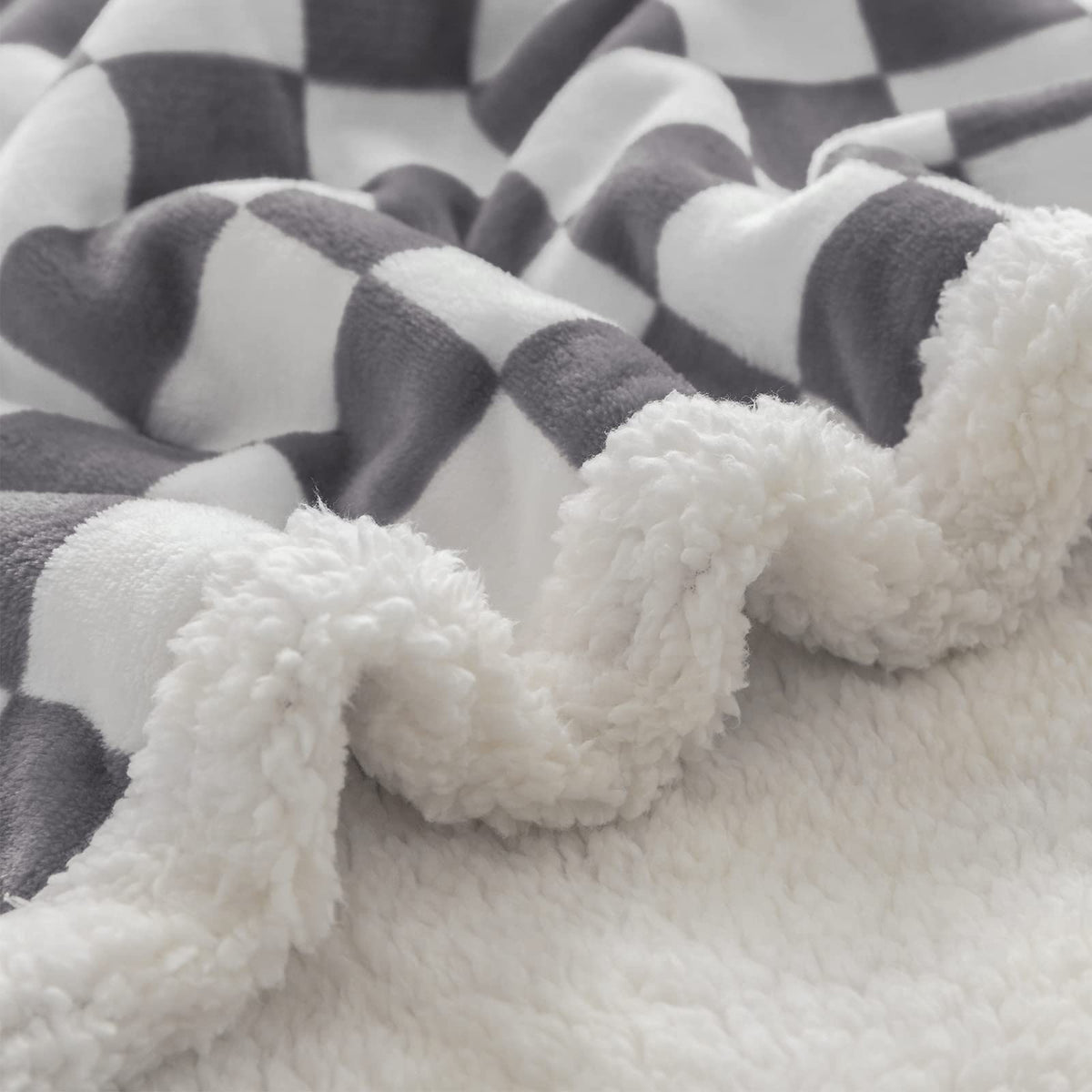 Navy Checkered Sherpa Throw Blanket
