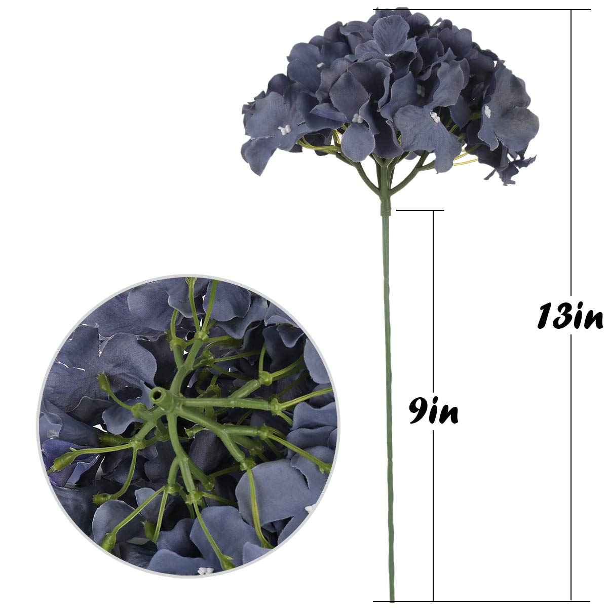 Silk Hydrangea Heads with Stems, Pack of 10