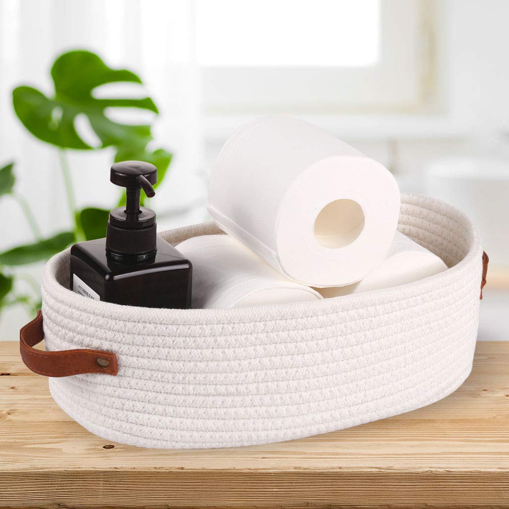 Woven Cotton Rope Toilet Tank Basket, Navy and White
