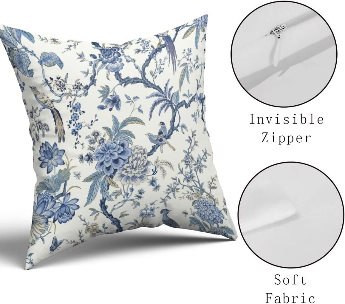 Blue and White Chinoiserie Pillow Covers, 18x18, Set of 2