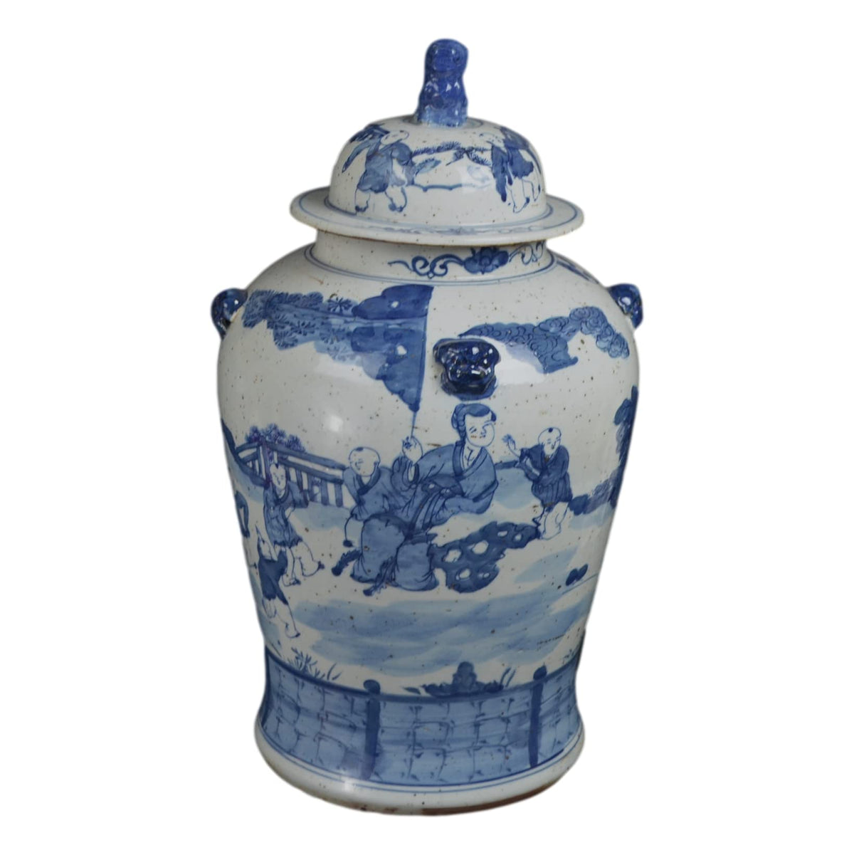 Blue and White Lotus Ginger Jar, 19 Inch