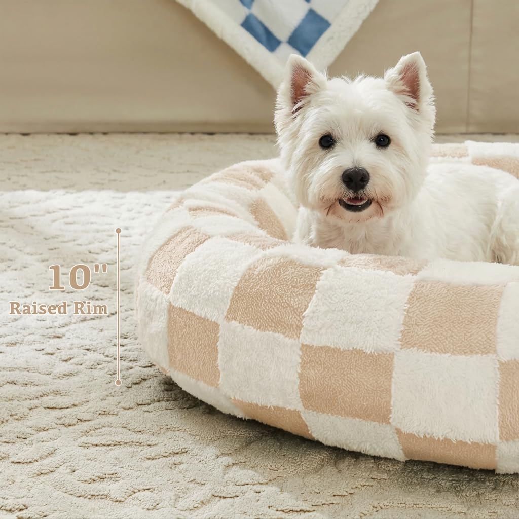 Blue Checkered Round Dog Bed