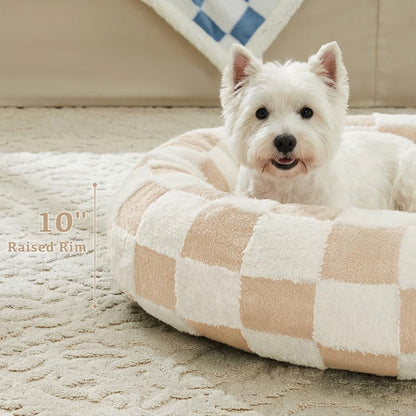 Blue Checkered Round Dog Bed